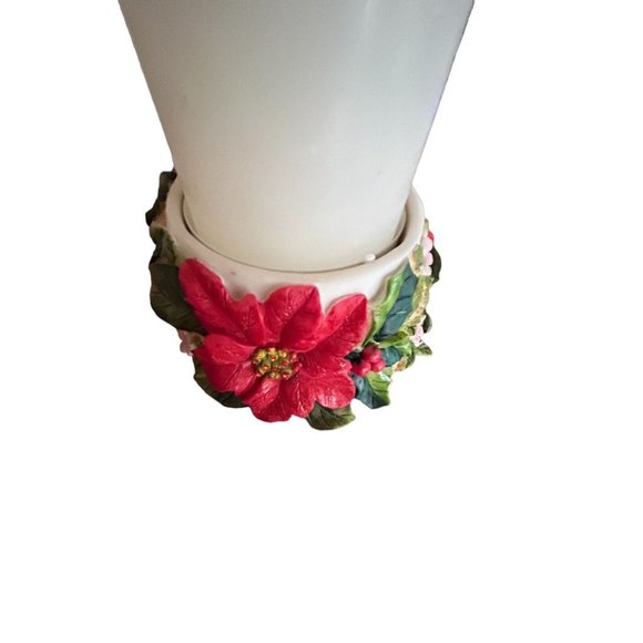 Vintage Poinsettia Floral Pillar Candle Holder w/Seasons Greetings add-on Dove** - Picture 9 of 14